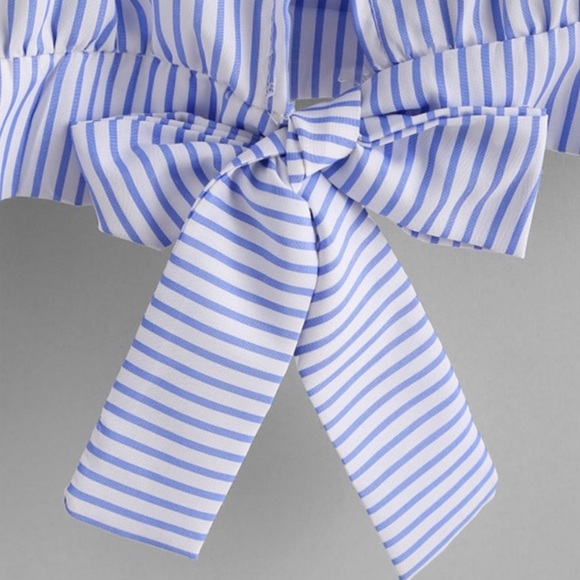 Blue and White Striped Cami Crop Top with Lace Trim and Tie Back - NWOT - Picture 5 of 15